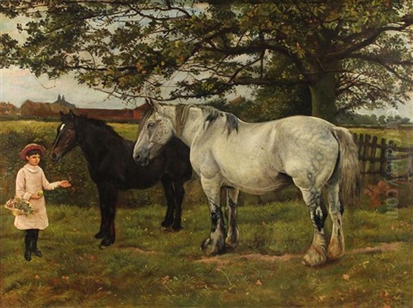 Feeding The Horses, 1882 Oil Painting by William Edward Millner