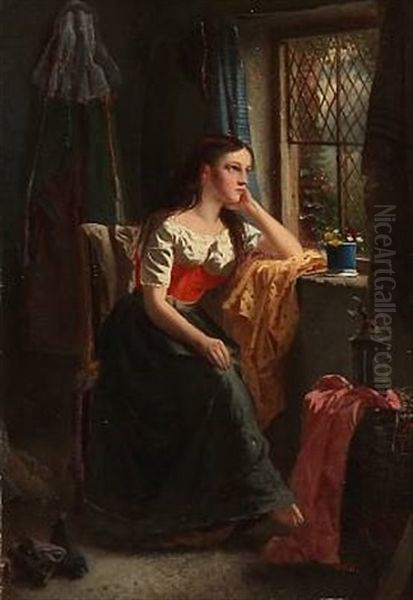 Interior With A Woman Looking Out Of The Window Oil Painting by William Edward Millner