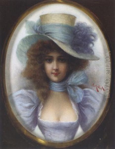 Portrait Einer Jungen Dame Mit Hut Oil Painting by Adolphe Philippe Millot