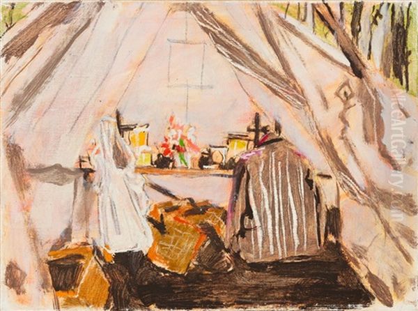 Tent Interior, Haliburton, Ontario Oil Painting by David Brown Milne