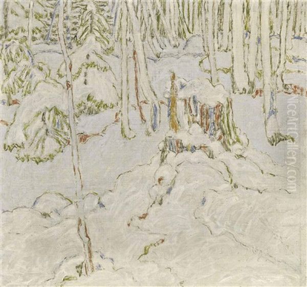 Snowy Hemlocks Oil Painting by David Brown Milne