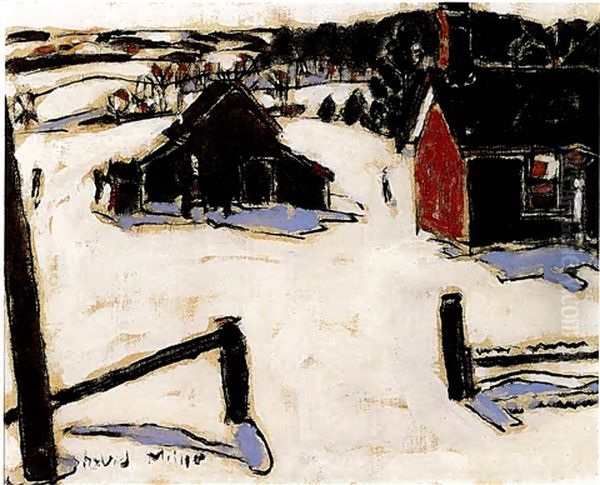 Ollie Matson's Yard, Winter (recto); Gate And Barns (verso) by David Brown Milne