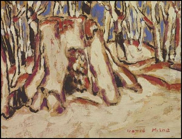 Stump Among The Saplings (+ White Clouds And Autumn Hills; Verso) by David Brown Milne