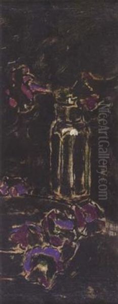 Petunias And Bottle by David Brown Milne