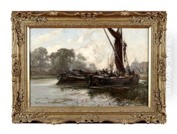 Repairing The Barges Oil Painting by Joe Milne