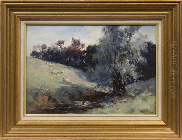 Sheep By A Stream Oil Painting by Joseph Milne