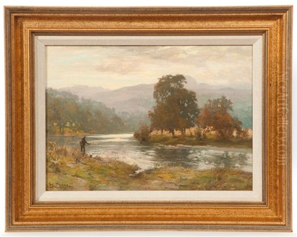 Fishing On The River Sochi Oil Painting by Joseph Milne