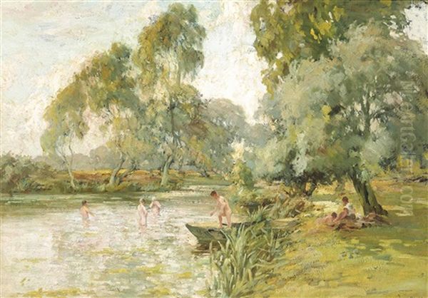 A Secluded Spot On The River Oil Painting by Joseph Milne