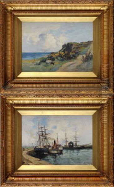 A Harbour Scene And A Coastal View Oil Painting by Joseph Milne