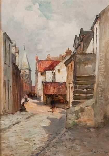 East Coast Fishing Village Oil Painting by Joseph Milne