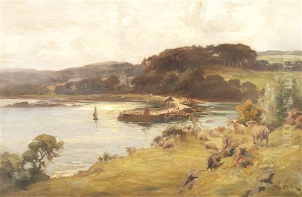 Sheep By A Harbour Oil Painting by Joseph Milne