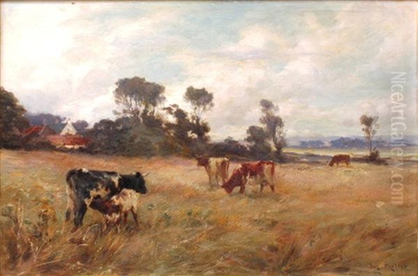 Cattle Grazing, Near Cambuskenneth Oil Painting by Joseph Milne