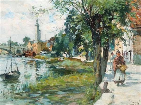 Strand In The Green Chiswick, With Kew Bridge In The Distance Oil Painting by Joseph Milne