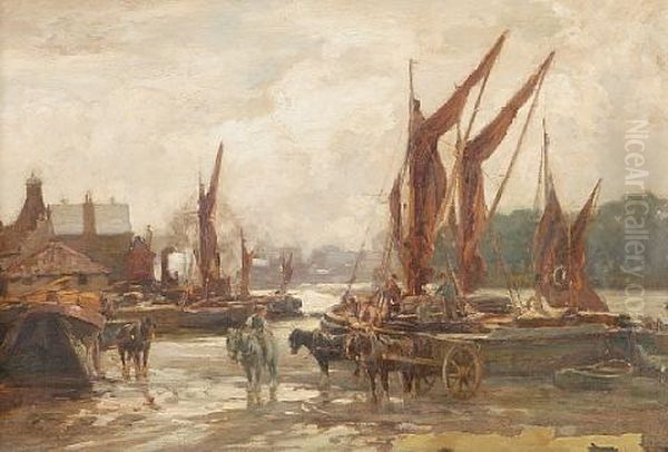 On The Quayside Oil Painting by Joseph Milne