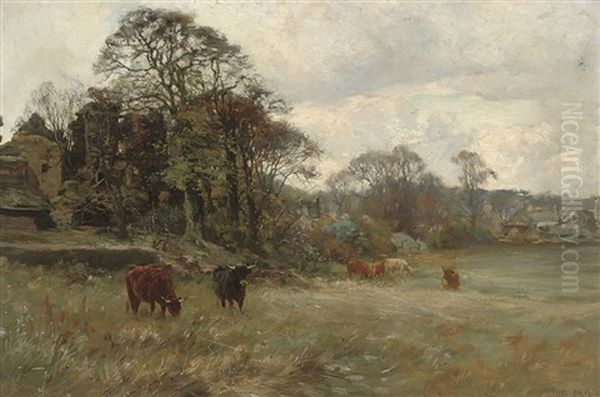 Cattle In A Landscape Oil Painting by Joseph Milne