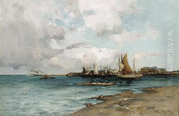 A West Coast Fishing Village Oil Painting by Joseph Milne