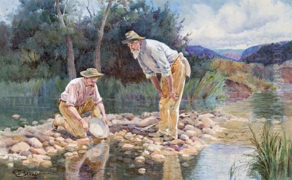 Washdirt, Panning Out The Gold Oil Painting by Edward Bevan