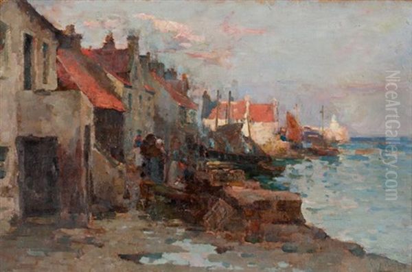 Village On The Cornish Coast Oil Painting by William Watt Milne