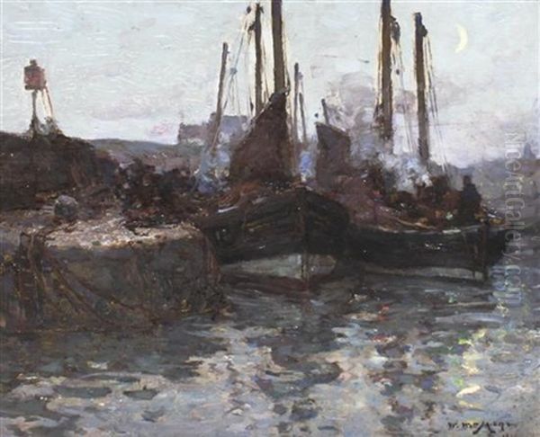 Harbor Scene Oil Painting by William Watt Milne