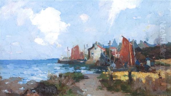 An East Neuk Harbour Oil Painting by William Watt Milne