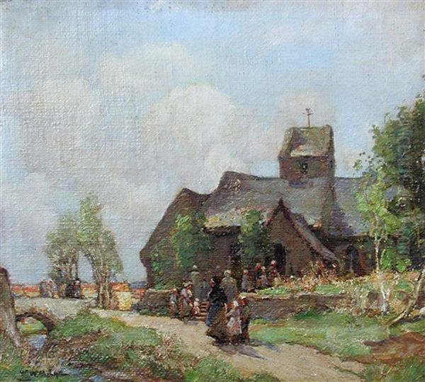 Sunday Morning Church Oil Painting by William Watt Milne