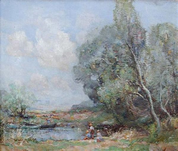 Children On A River Bank Oil Painting by William Watt Milne