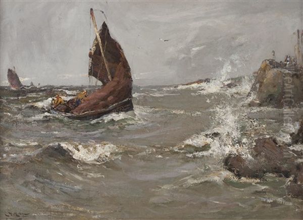 Fishing In Rough Seas Fishing In Rough Seas Oil Painting by William Watt Milne