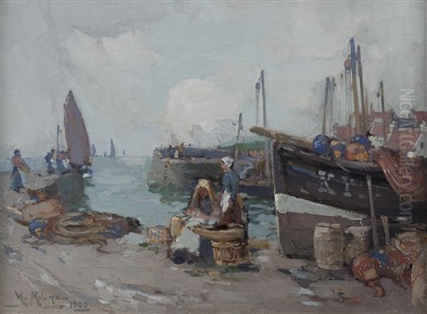 Boats In St. Monans (+ Another; 2 Works) Oil Painting by William Watt Milne