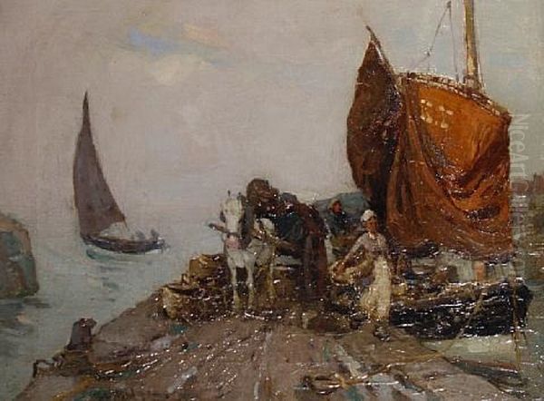 St. Monans Harbor, Pittenweem Oil Painting by William Watt Milne