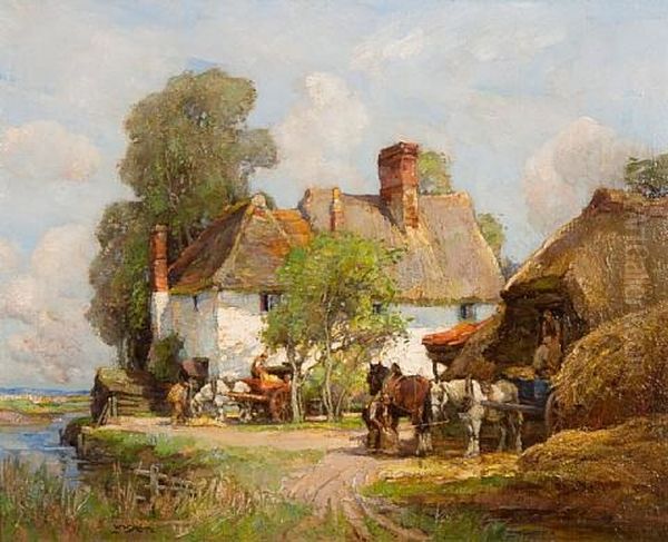 Loading Carts At Houghton Near St. Ives, Huntingdonshire Oil Painting by William Watt Milne