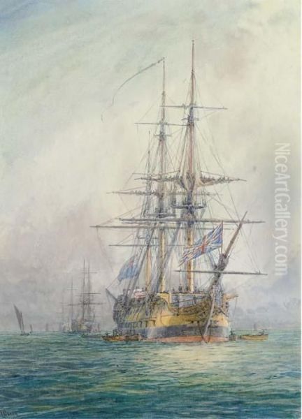 A Squadron Of Warships Preparing To Sail Oil Painting by Irwin John David Bevan