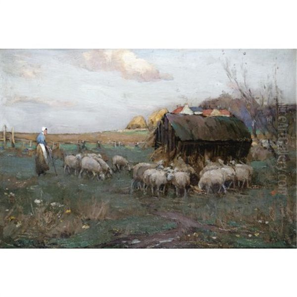 The Shepherdess (+ Wending Home; 2 Works) Oil Painting by William Watt Milne