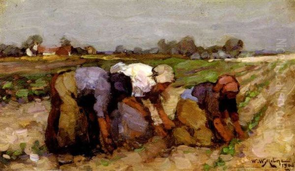 Field Workers At Cambushennell Oil Painting by William Watt Milne