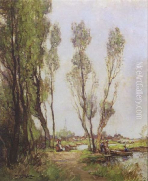 Poplars Oil Painting by William Watt Milne