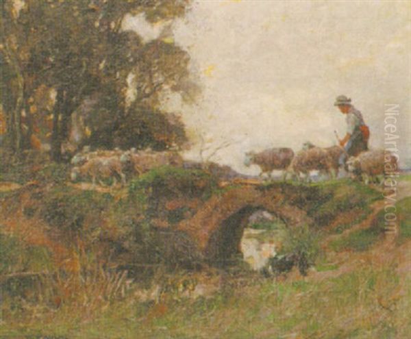 Herding Sheep Oil Painting by William Watt Milne