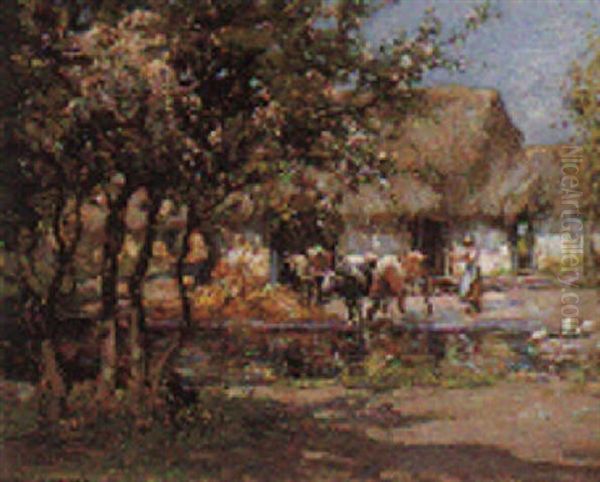 Spring In The Farmyard Oil Painting by William Watt Milne