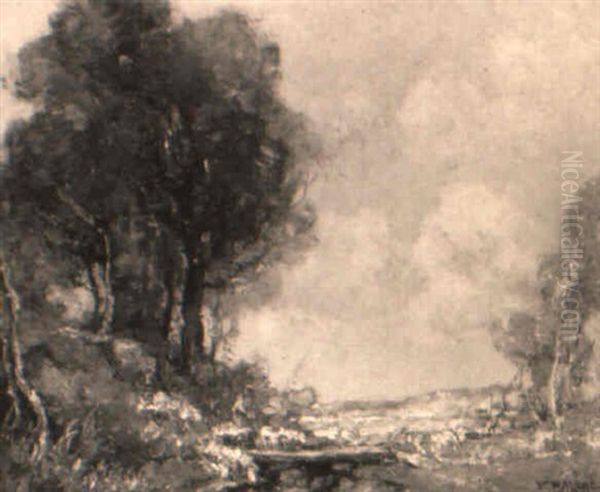 Driving Sheep Across A Brook Oil Painting by William Watt Milne