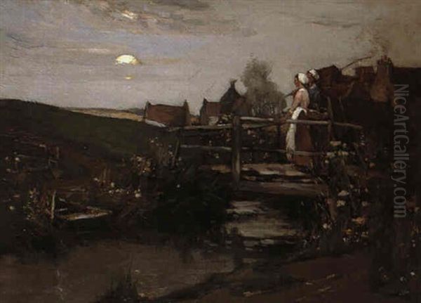 Crossing The Bridge Oil Painting by William Watt Milne