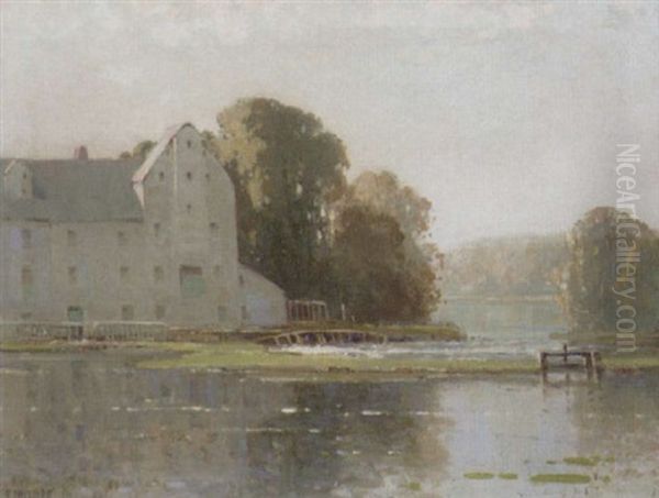 Bickton Mill, Hampshire Avon Oil Painting by Frederick Milner