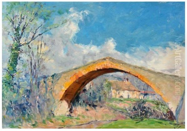 Le Pont Des Trois Sautets Oil Painting by Joseph Milon