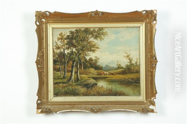 Landscape With Cows Oil Painting by Antonio Milone