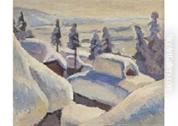 Morning In Snow Oil Painting by Kunzo Minami