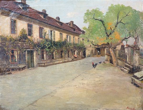 View Of A Courtyard, Czech Republic Oil Painting by Jan B. Minarik