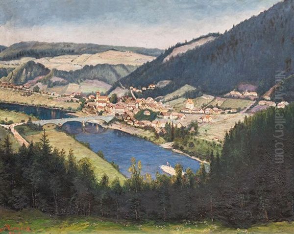 Pohled Na Rozmberk Oil Painting by Jan B. Minarik