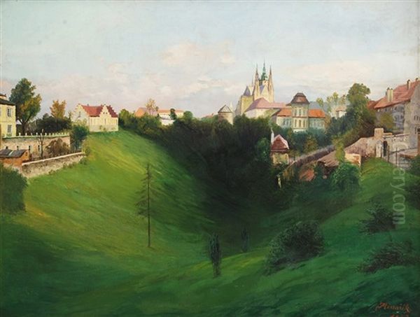 Pohled Na Prazsky Hrad Oil Painting by Jan B. Minarik