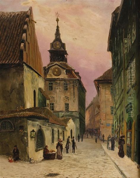 Blick Auf Die Altneusynagoge Und Das Judische Rathaus Oil Painting by Jan B. Minarik