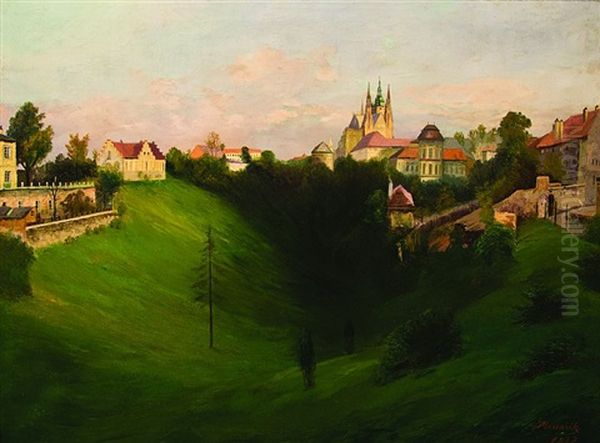 View On Prague Oil Painting by Jan B. Minarik