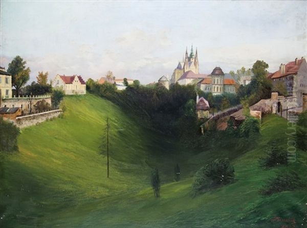 Pohled Na Prazsky Hrad Oil Painting by Jan B. Minarik