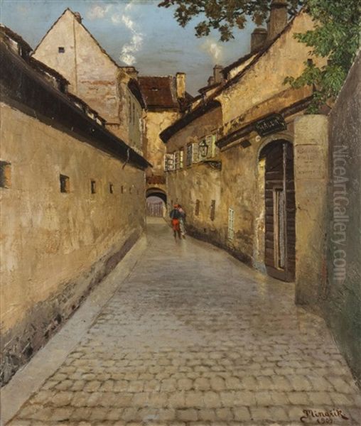 Szene Aus Dem Alten Prag Oil Painting by Jan B. Minarik