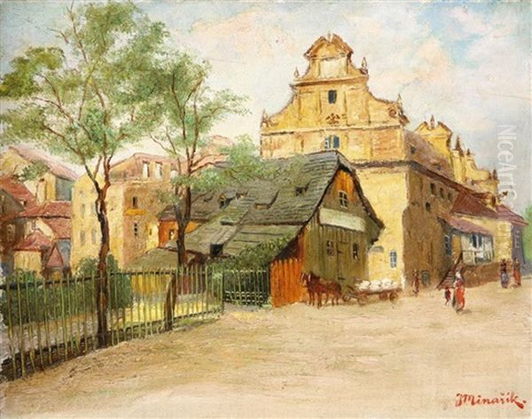 Szene Aus Dem Alten Prag Oil Painting by Jan B. Minarik